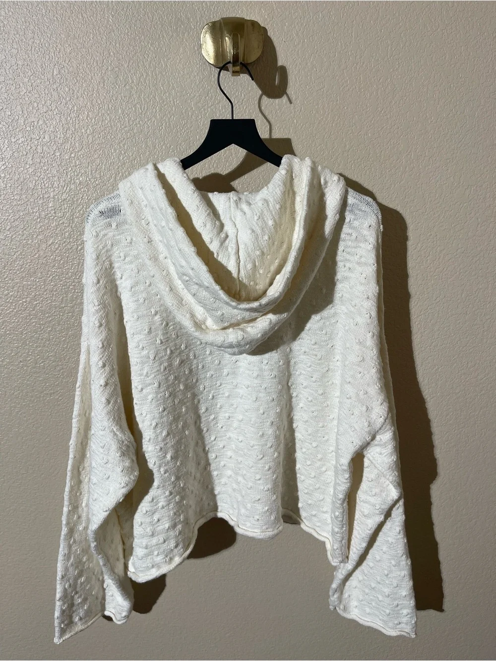 Free People Cream Hooded Textured Sweater
